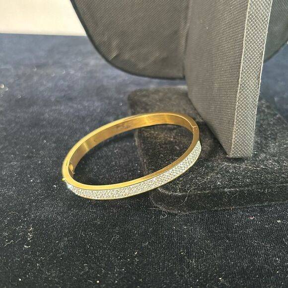Oval Goldtone Bangle Pave Rhinestone Bracelet